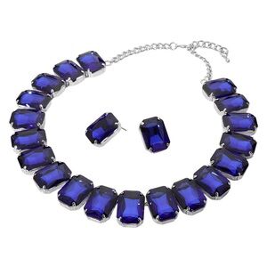Royal Blue Emerald Cut Gemstone Necklace and Earring Set